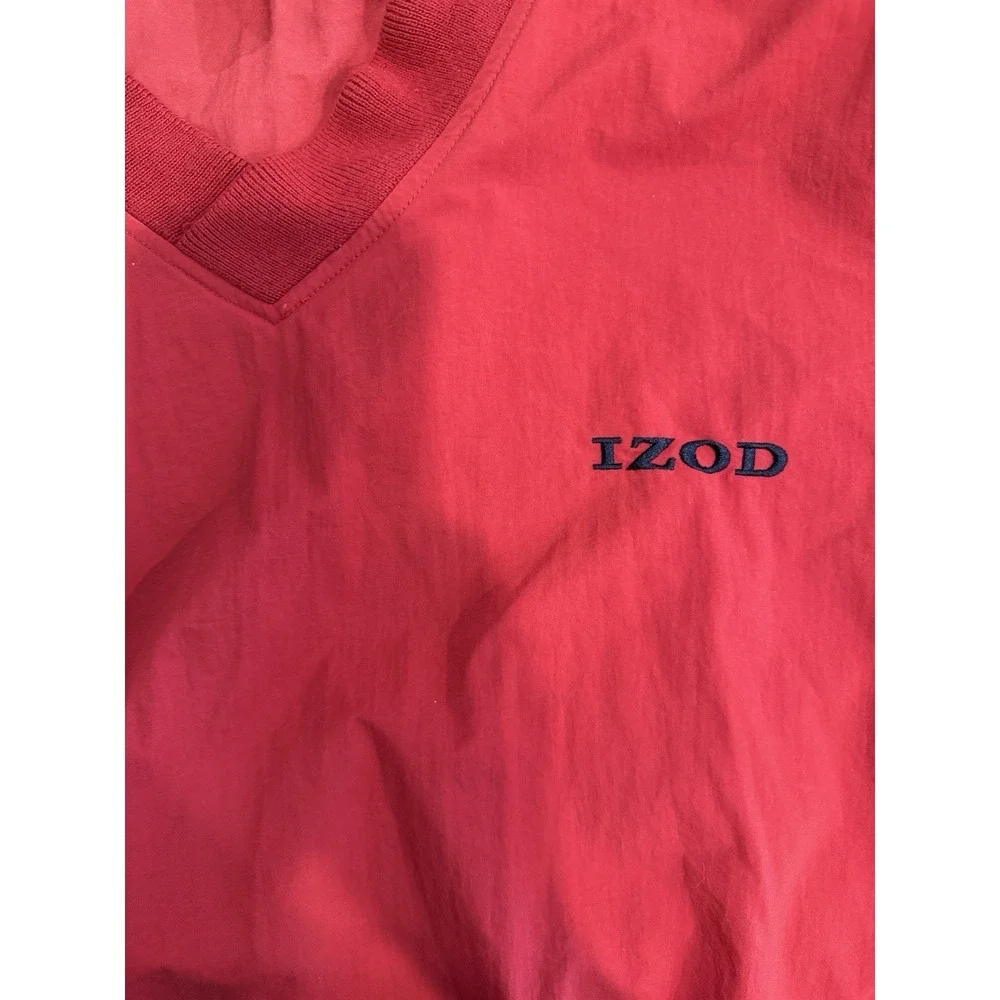 Vintage 90s IZOD V-Neck Windbreaker Pullover Red Medium Gorpcore Golf Jacket